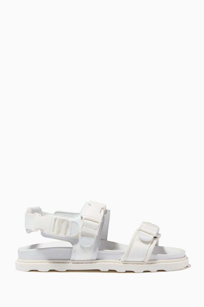 Leather & Cotton Canvas Sandals, White