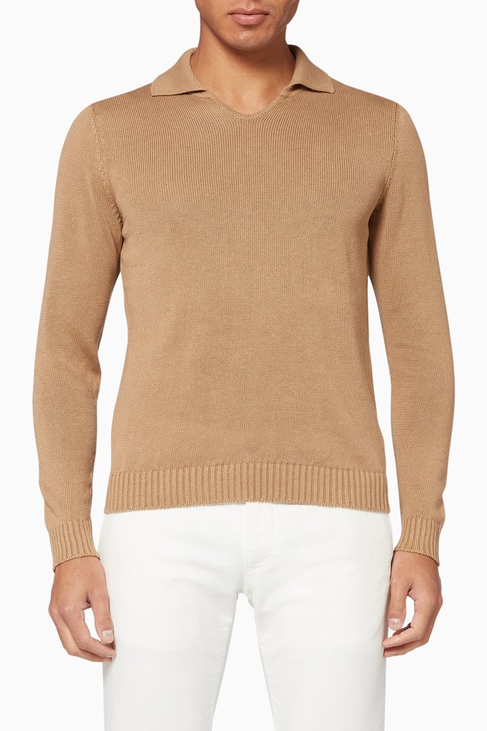 

Polo Linen-Cotton Blend Sweater, Neutral