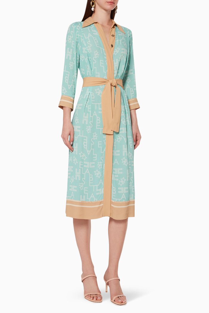 

Logo-Print Chiffon Shirt Dress, Blue