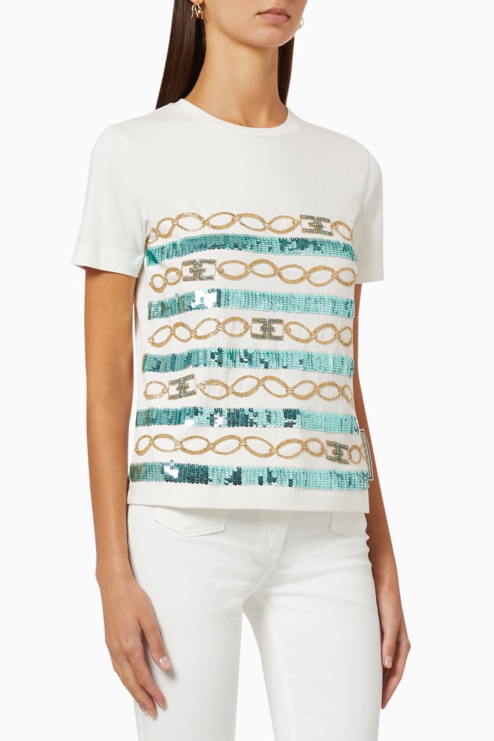 

Sequin Logo Chain Cotton T-Shirt, White