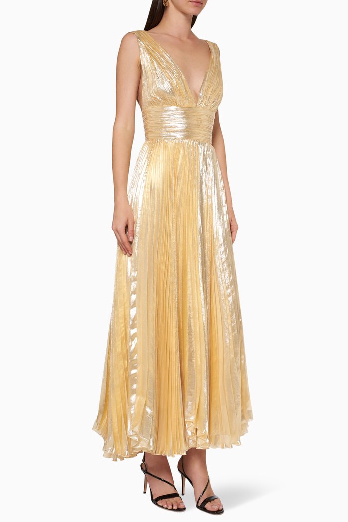 Priya Metallic Silk Dress, Gold