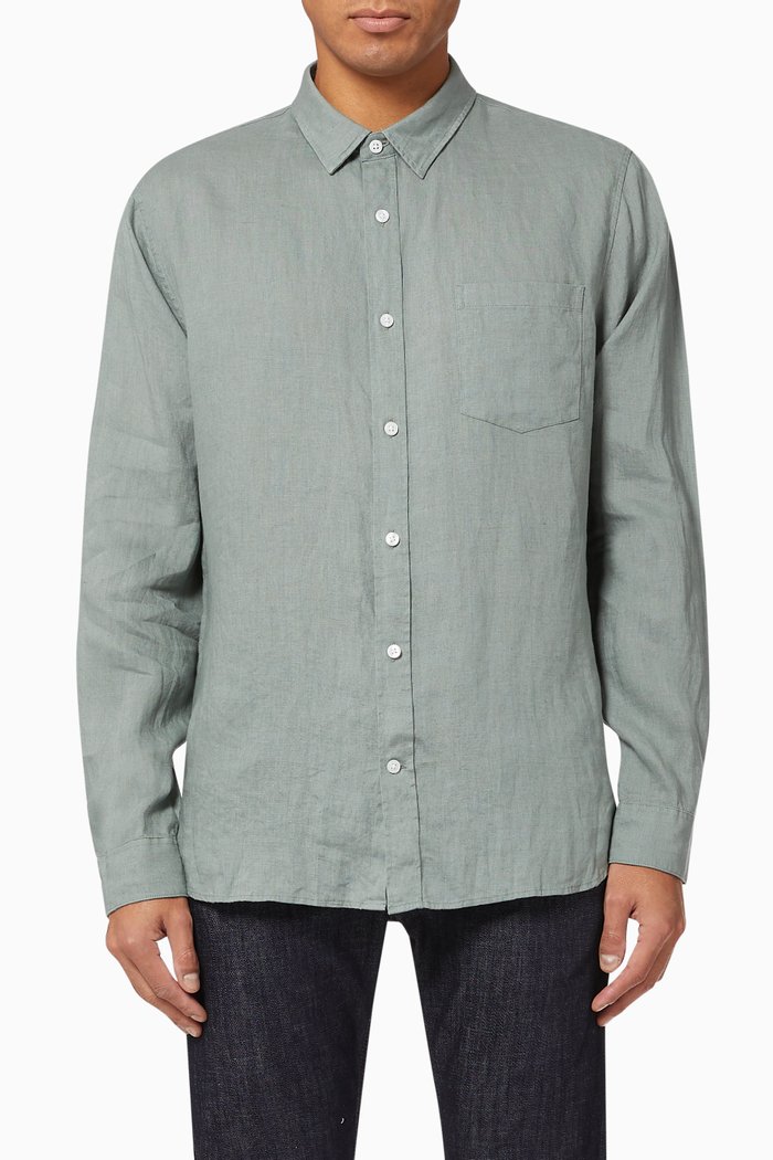 

Linen Long Sleeved Shirt, Green