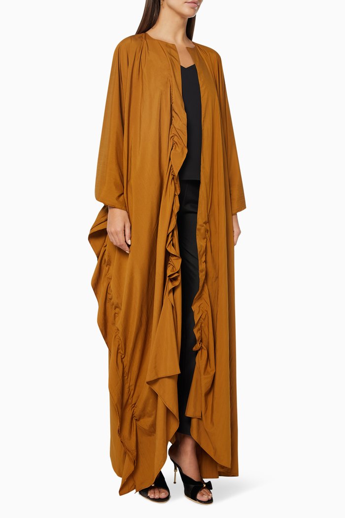 

Ruffled Taffeta Abaya, Brown