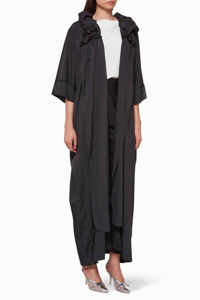 

Ruffled Panel Abaya, Black