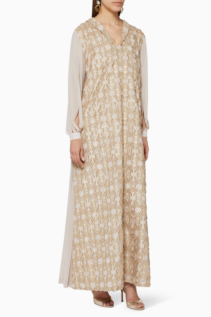 

Metallic Fringe Kaftan, Neutral