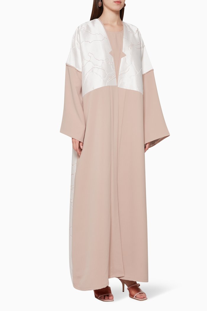 

Embroidered Applique Abaya Set, Pink