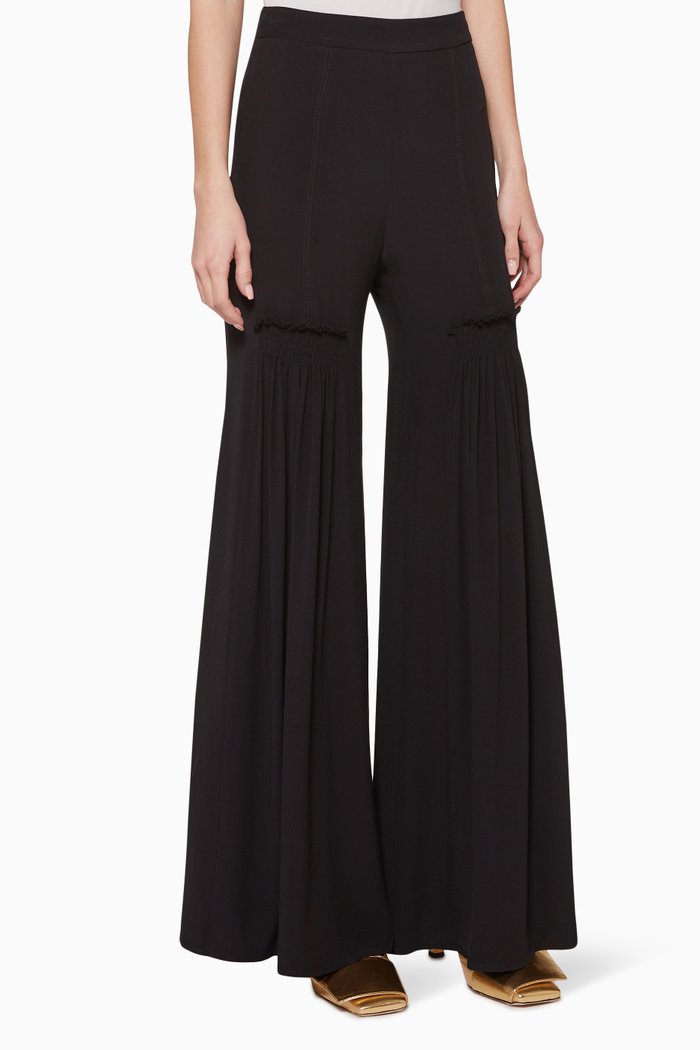 Wide Leg Frill Pants, Black