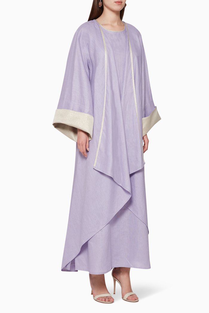 Linen Abaya Set, Purple