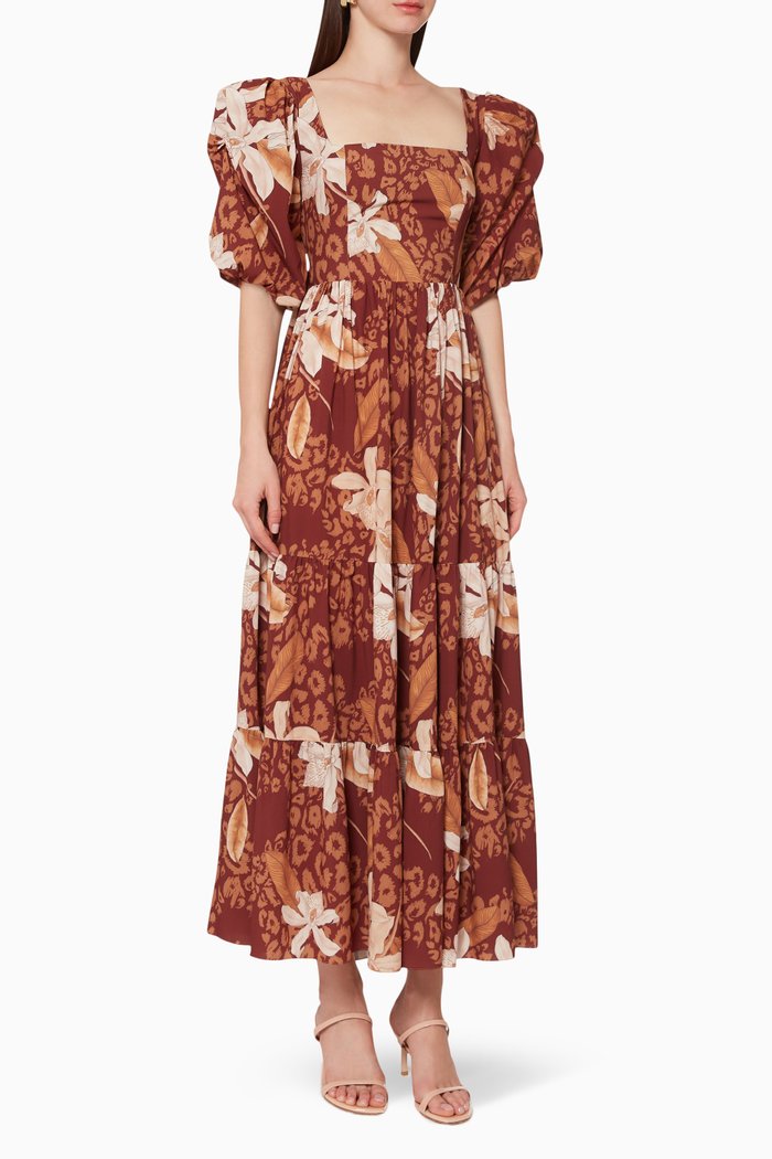 

Malambo Tiered Midi Dress, Red