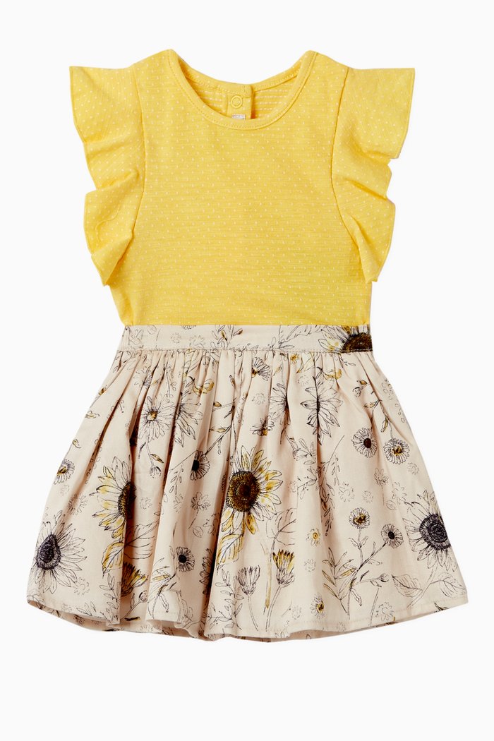 

Dotted Bodysuit & Floral Skirt Set, Yellow