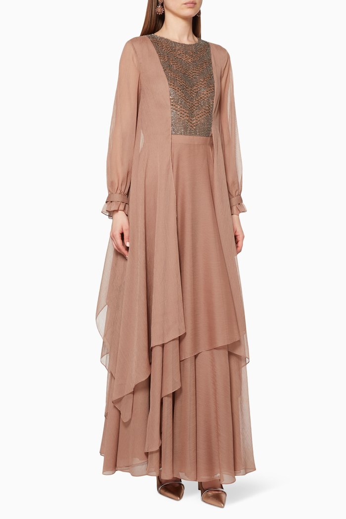 

Asymmetrical Sequin Embellished Kaftan, Gold