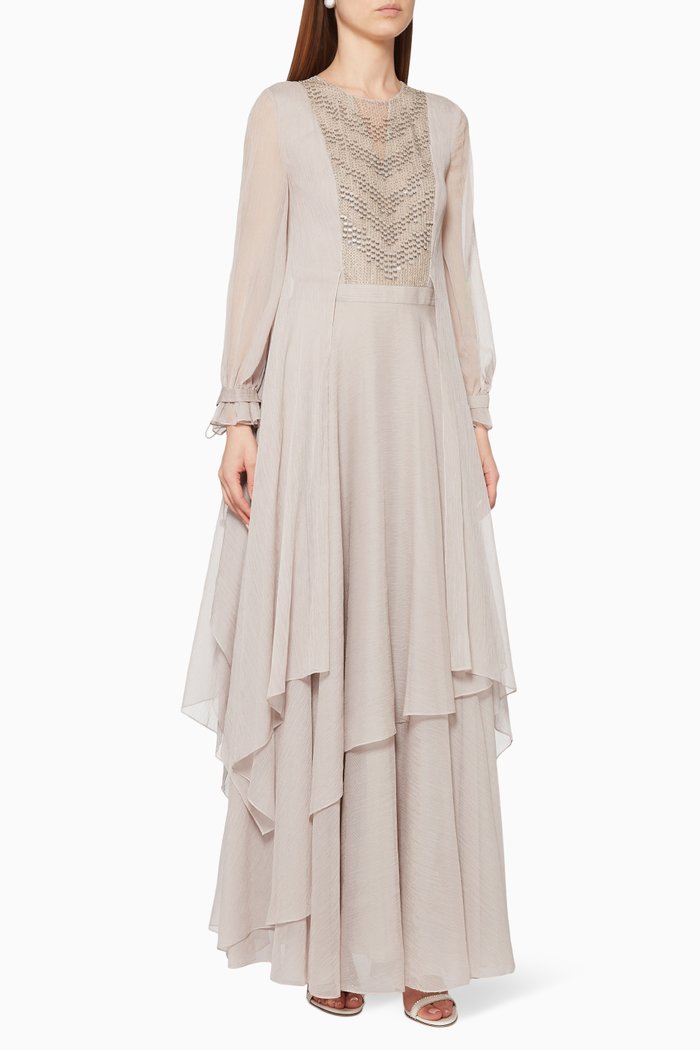 

Asymmetrical Sequin Embellished Kaftan, Neutral
