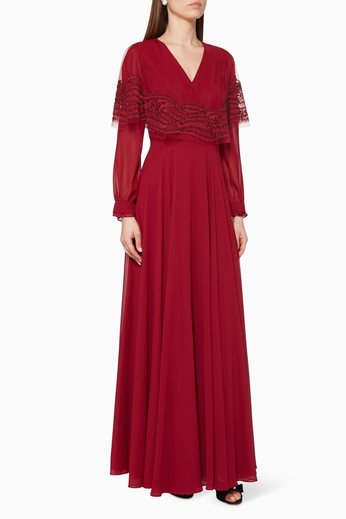 

Embellished Panel Kaftan, Red