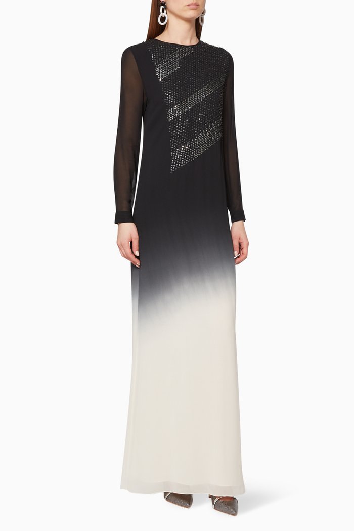 Sequin Embellished Gradient Kaftan, Black