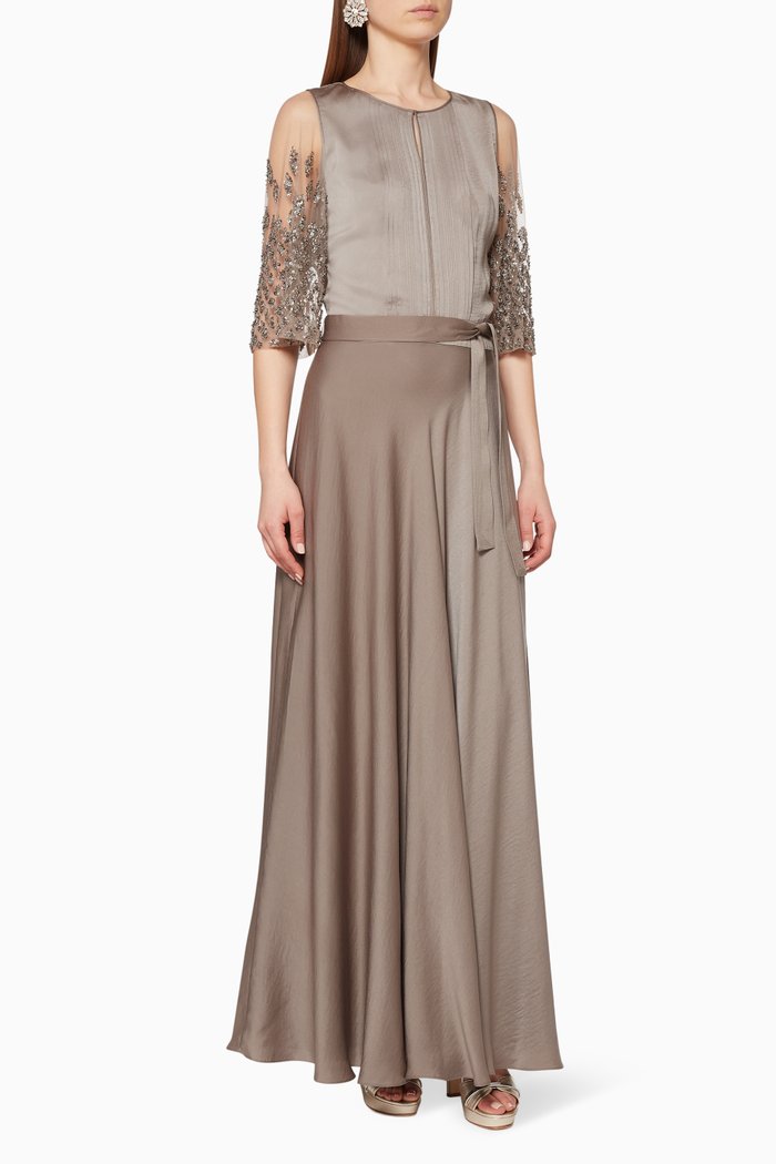 Embellished Belted Kaftan Dress, Gold