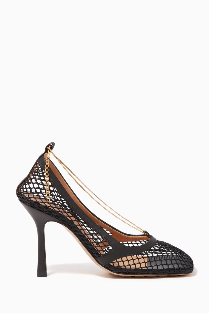 

Mesh & Leather Stretch Pumps, Black