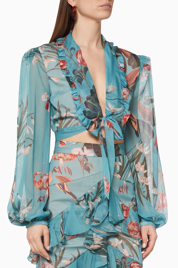 Carolina Tie-Front Cropped Top, Blue
