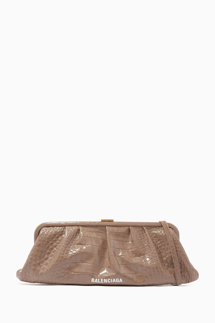 

Cloud XL Clutch in Shiny Crocodile-Embossed Calfskin, Grey