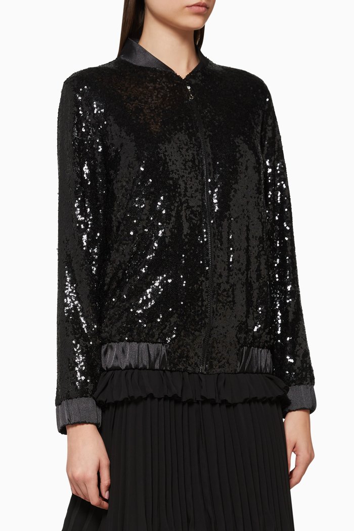

Sequin Zip-Up Jacket, Black