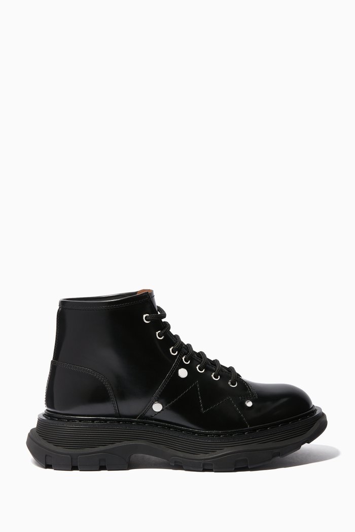 

Tread Leather Lace-Up Boots, Black