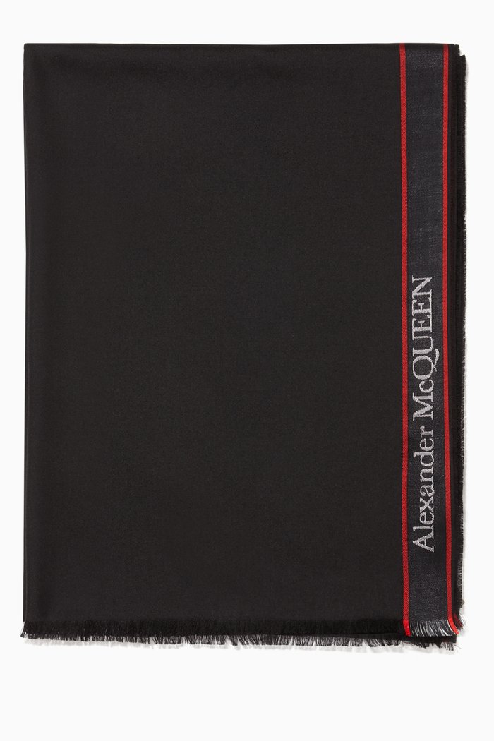 Wool & Silk Jacquard Logo Selvedge Scarf, Multicolour