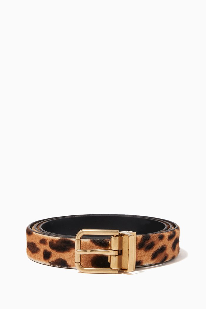 

Leopard Print Pony Hair Belt, Brown