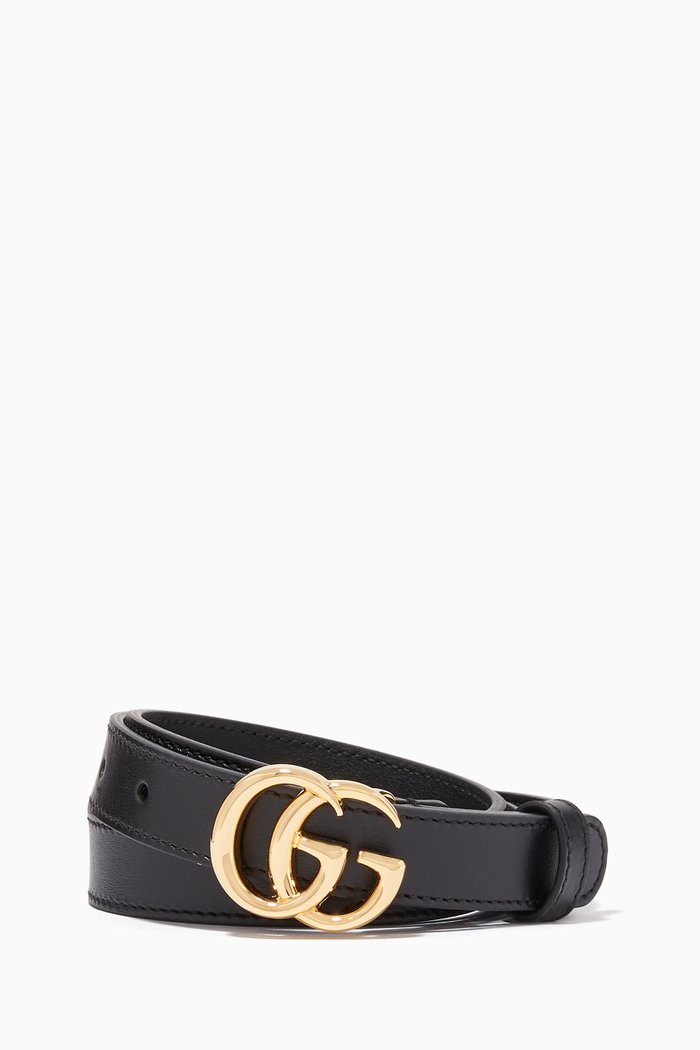 

GG Marmont Slim Leather Belt, Black