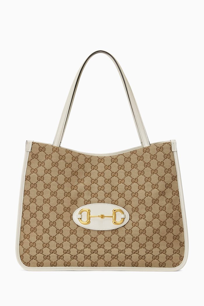 

Gucci Horsebit 1955 Medium Tote Bag in Original GG Canvas, White