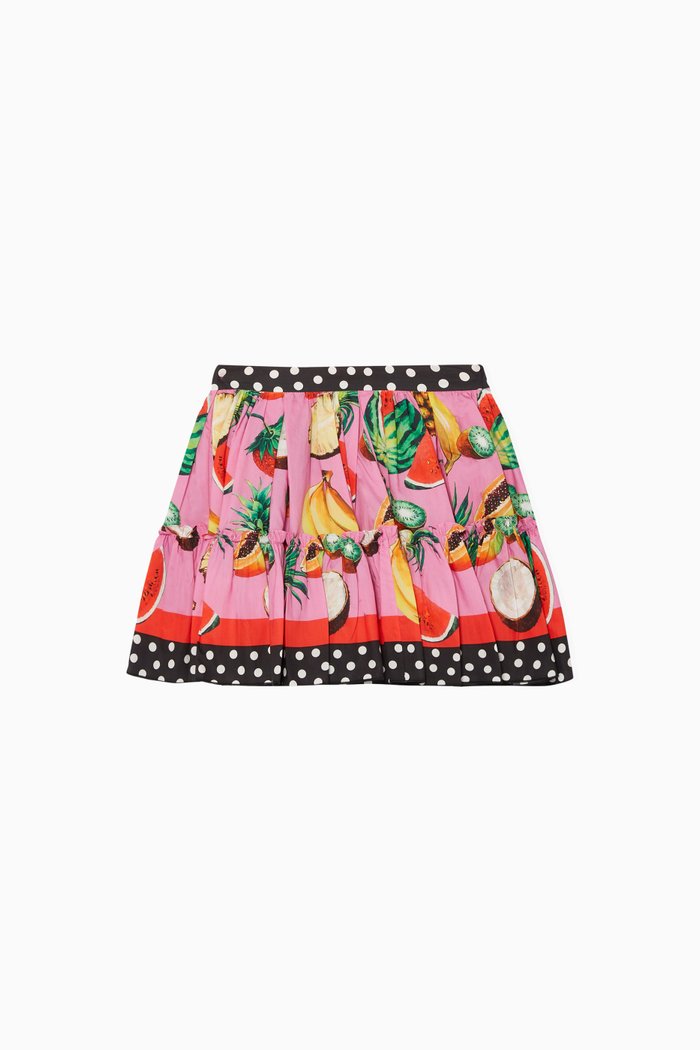 Cotton Fruit Print Skirt, Pink