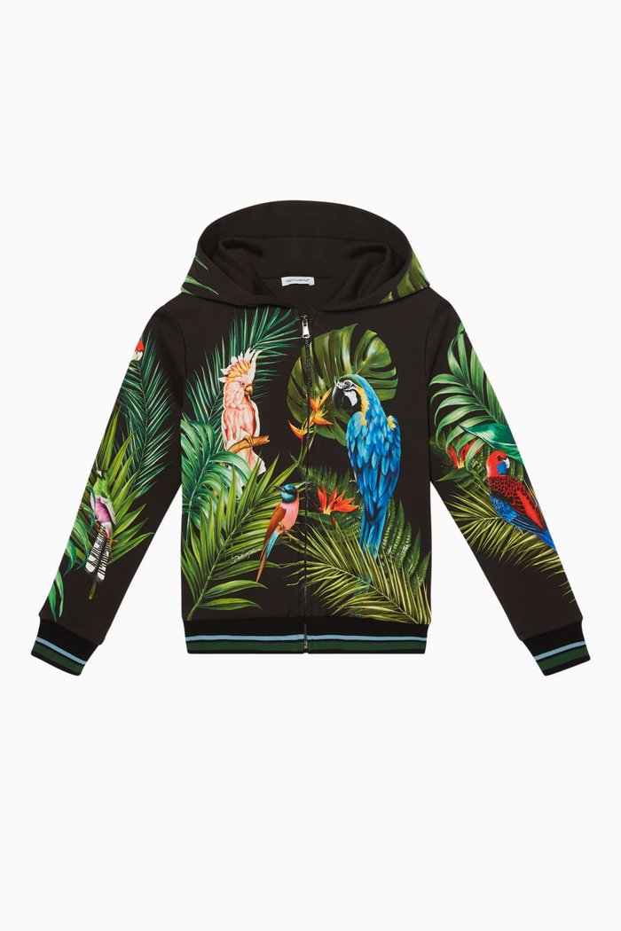 

Jungle Print Hooded Sweatshirt, Black