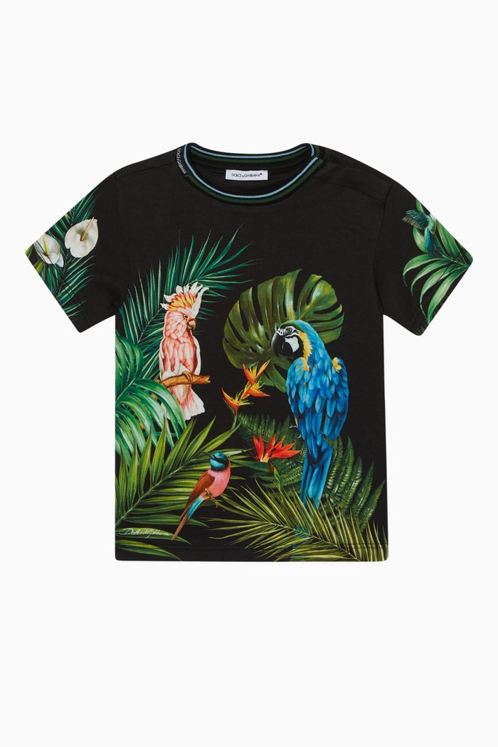 

Exotic Bird Print T-Shirt, Black