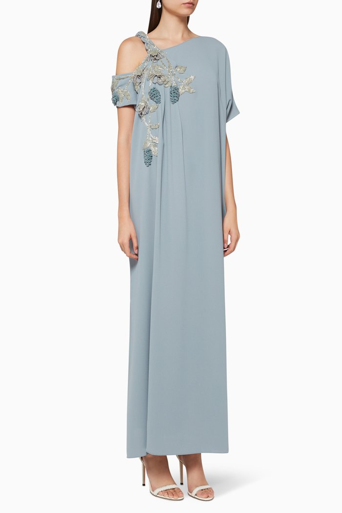 

Embellished One-Shoulder Dress, Grey