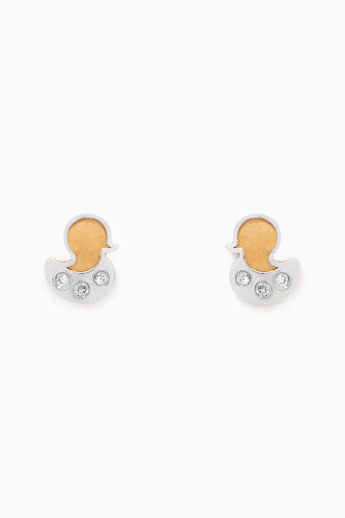 Duck 3D Diamond Stud Earrings, Gold