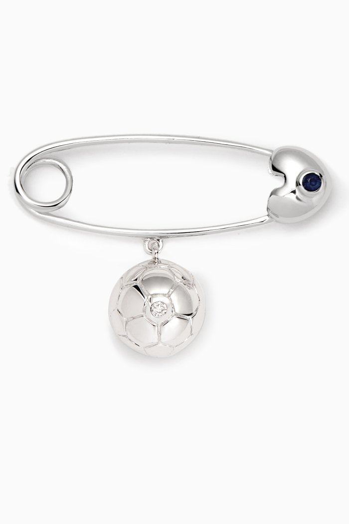 

'It's A Boy!' Football Diamond & Sapphire Brooch, White