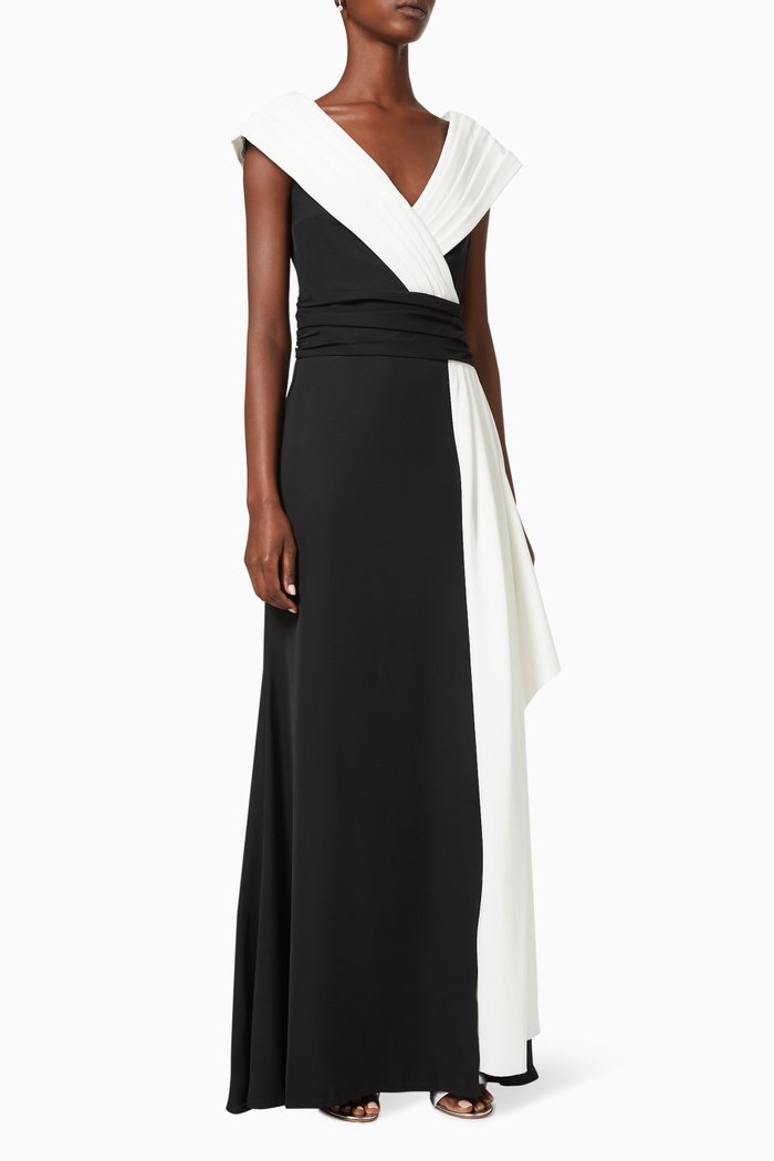 

Yasu Cascading Ruffle Gown in Crepe, Black