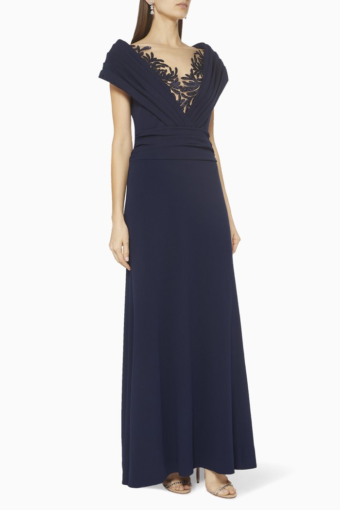 

Harumi Peekaboo Pailette Gown, Blue