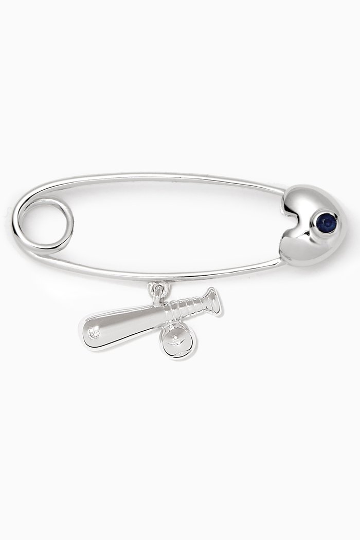 'It's A Boy!' Baseball Diamond & Sapphire Brooch, White