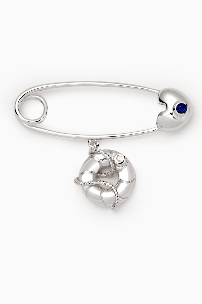 

'It's A Boy!' Nautical Diamond & Sapphire Brooch, White