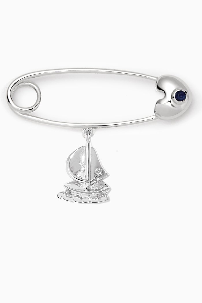 

'It's A Boy!' Nautical Diamond & Sapphire Brooch, White