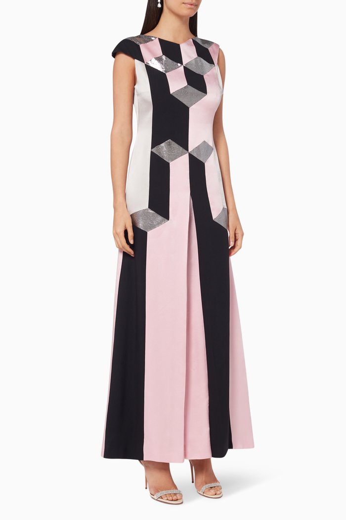 

Determination Geometric Silk Dress, Purple