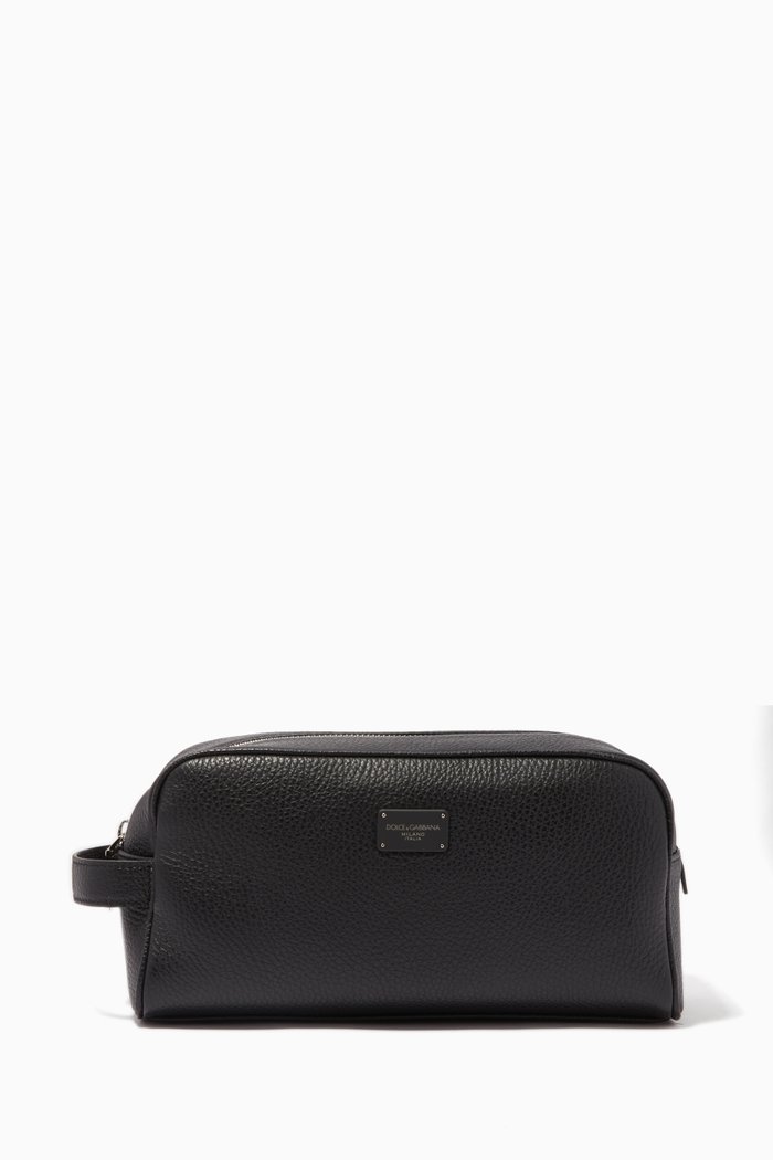 

Small Leather Wash Bag, Black