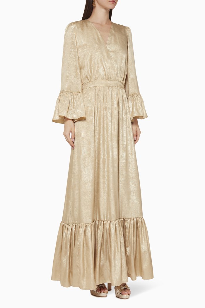 Shimmer Ruffle Dress, Gold