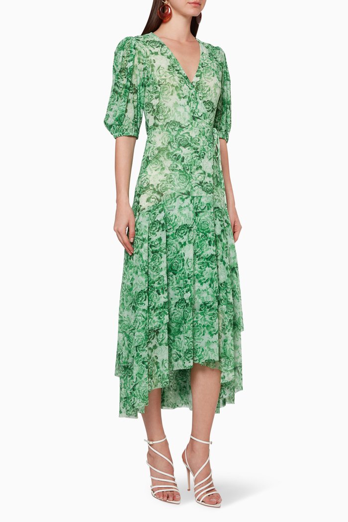 

Floral Mesh Wrap Dress, Green
