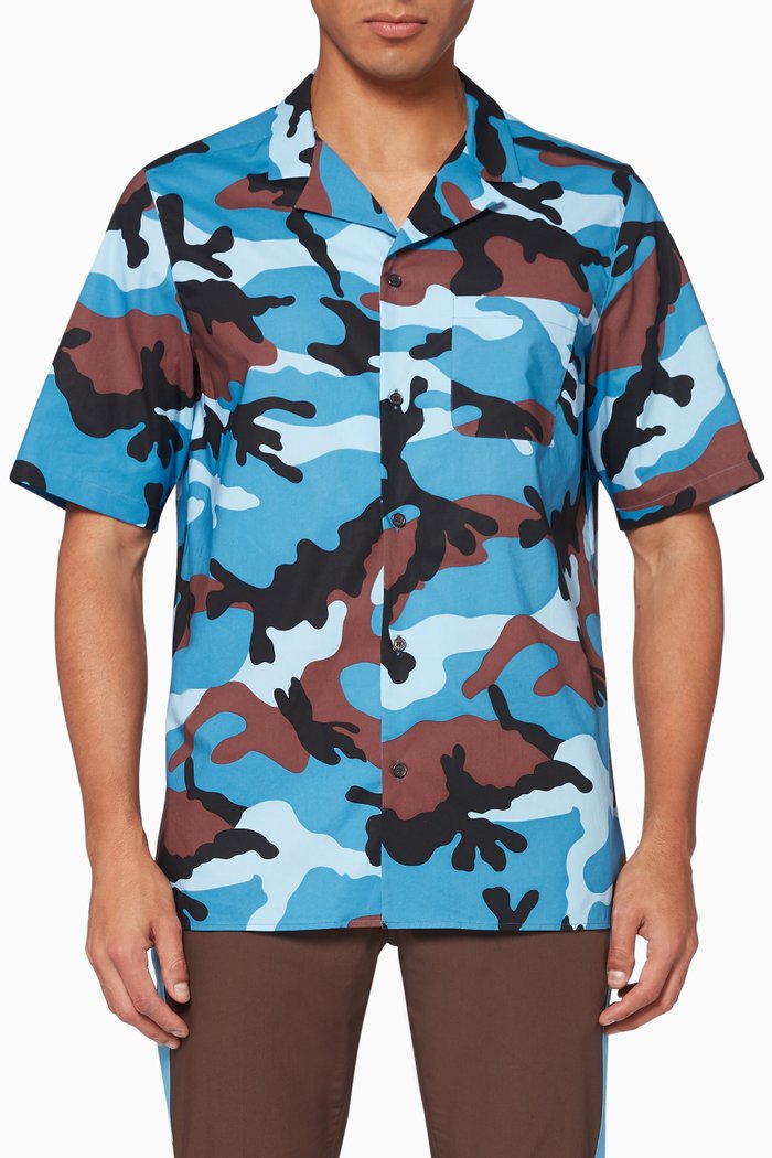 Camouflage Bowling Shirt, Blue