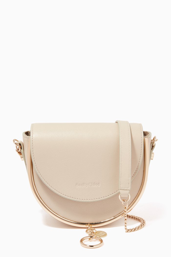 Mara Crossbody Bag in Small Grain Calf Leather, Neutral