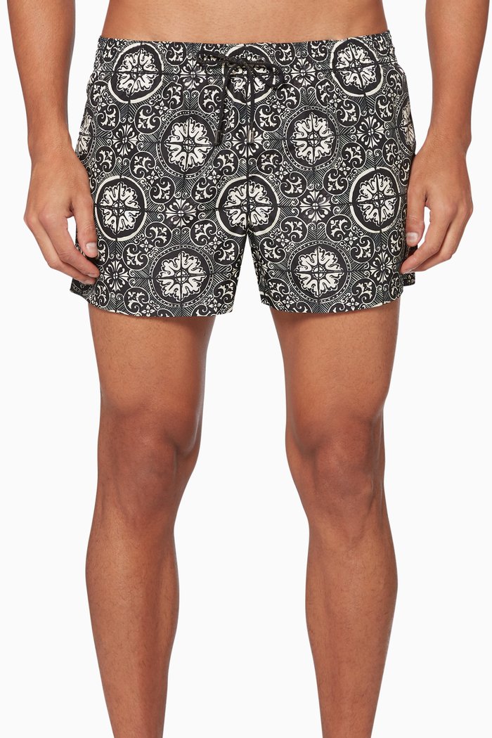 

Tile Print Swim Shorts, Black