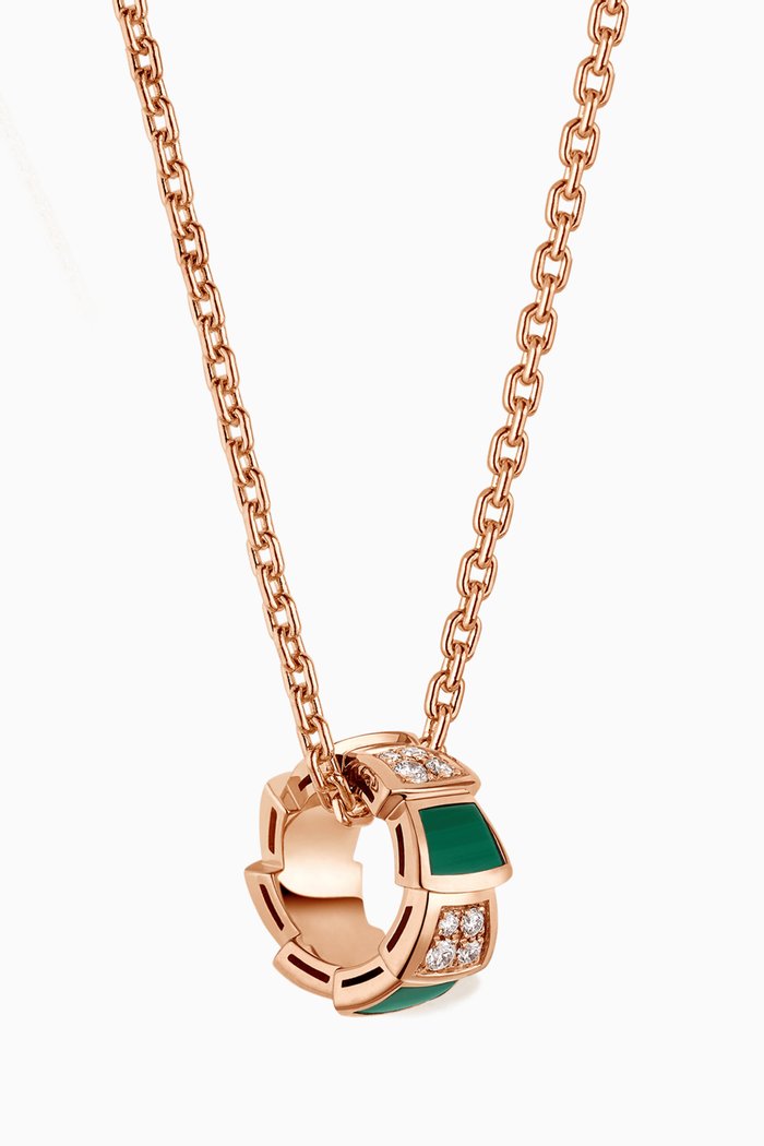 Serpenti Viper Malachite & Diamond Necklace, Rose gold