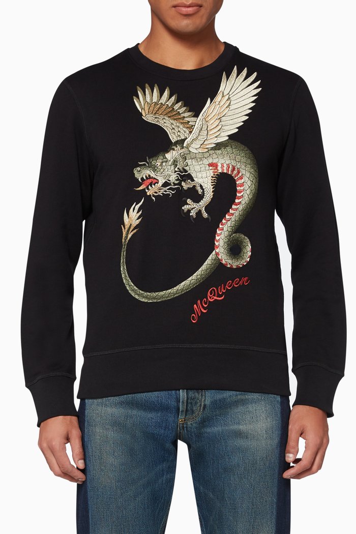 

Dragon Embroidered Cotton Sweatshirt, Black