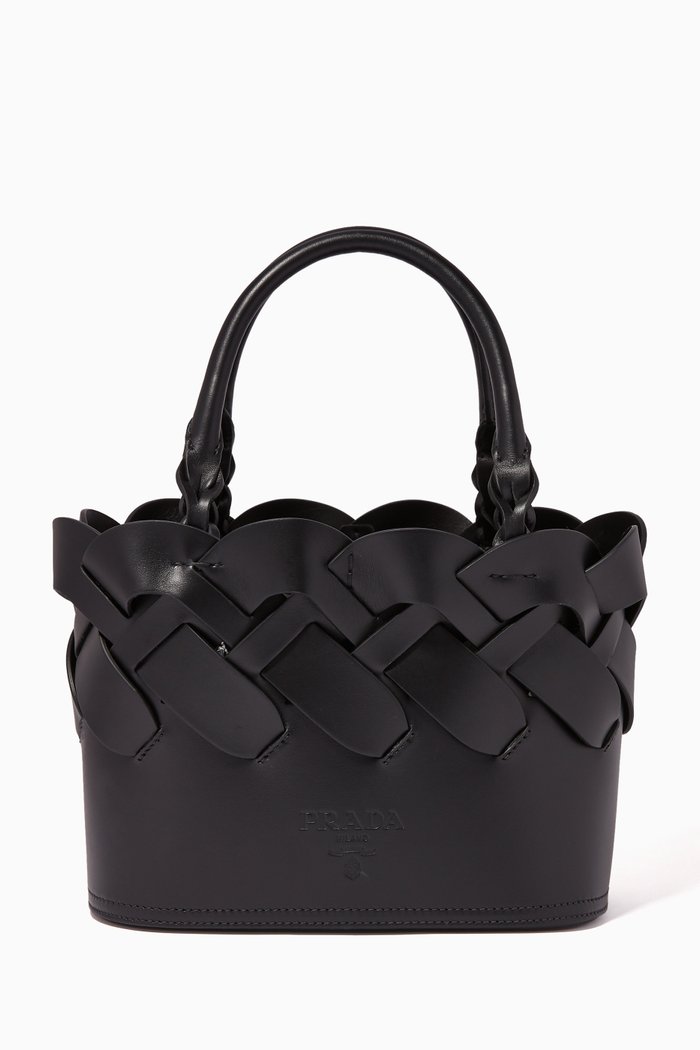 

Braided Leather Tote Bag, Black