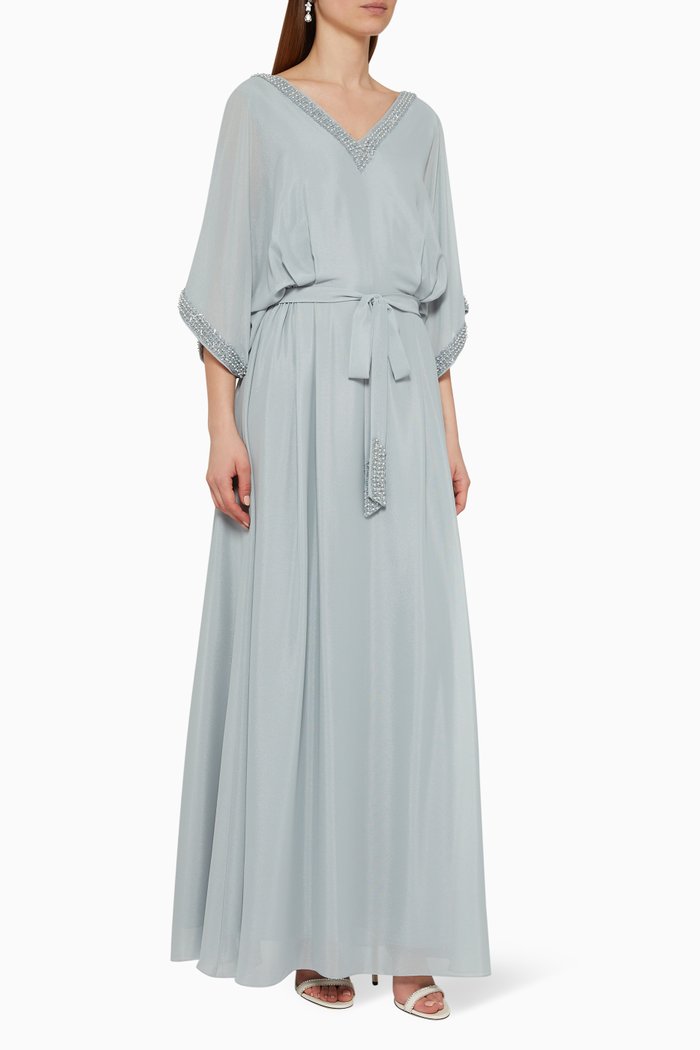 

Bead-Embellished Belted Kaftan, Blue